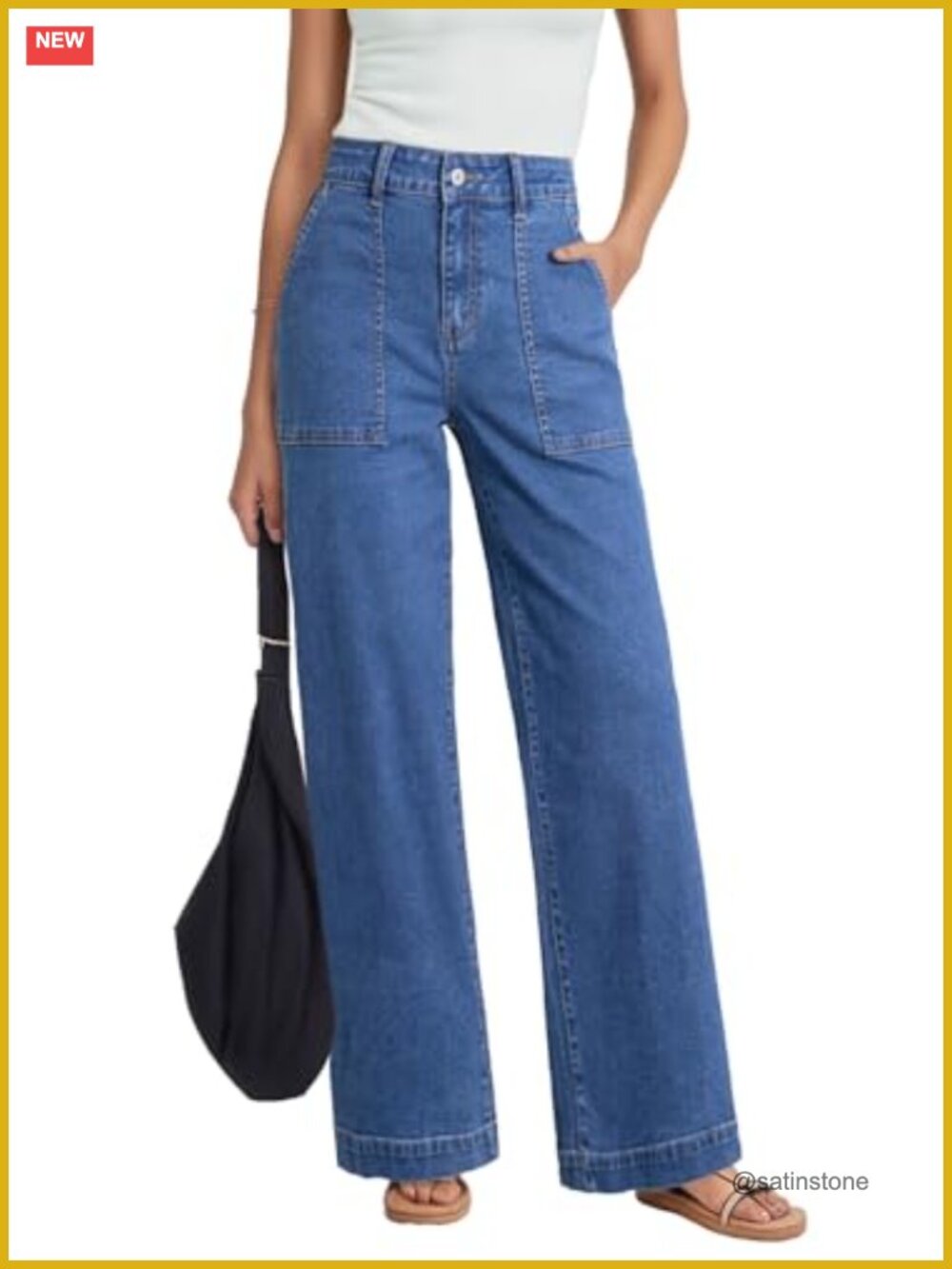 High Waisted Stretch Straight Leg Jeans with Pockets Colorblock Denim Pants